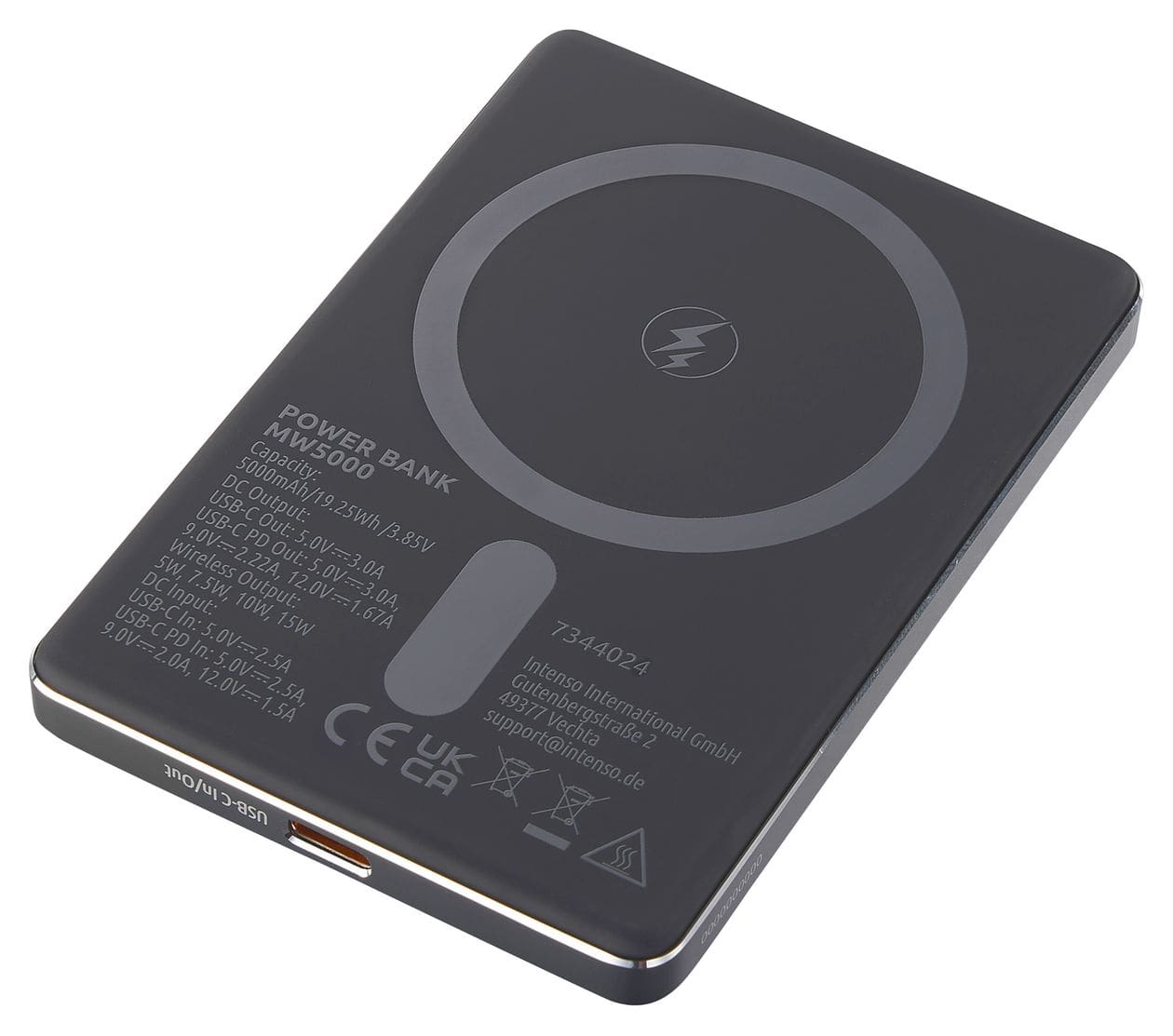 MW 5000 mAh Powerbank USB Typ-C Kabelloses Laden  (Grau) 