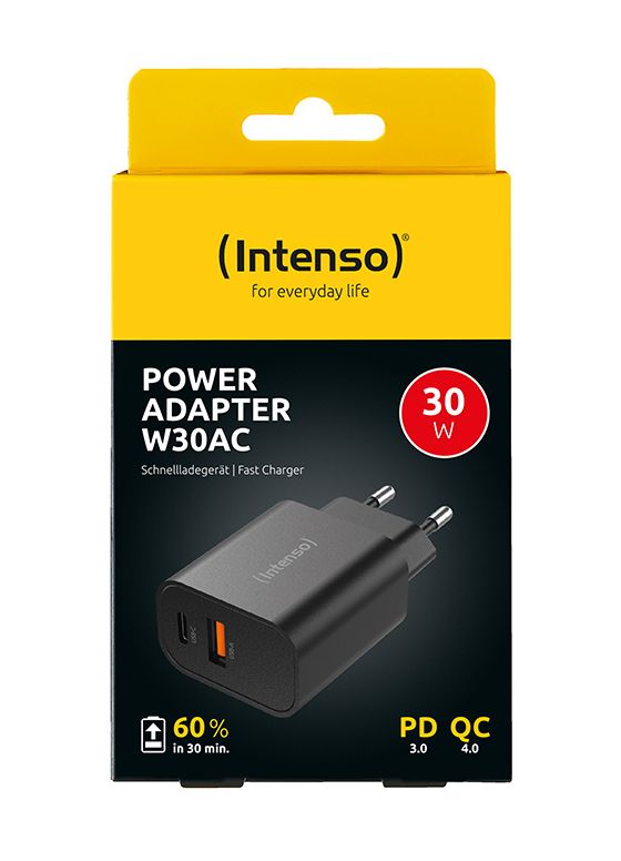 Power Adapter W30AC, 30W, USB-A und USB-C Anschluss, schwarz 