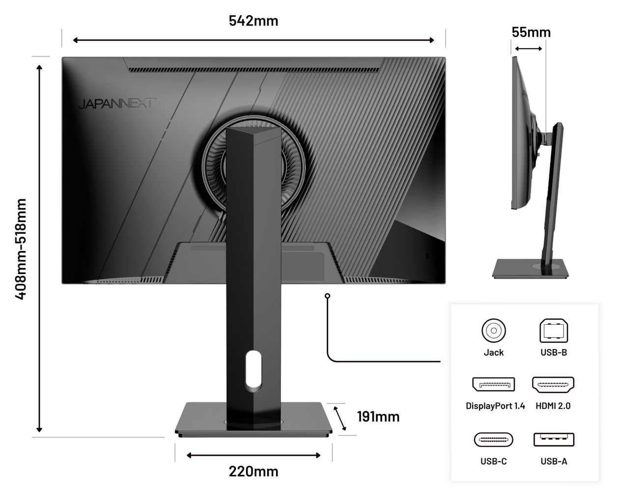 JN-IPS2380UHDR-C65W-HSP 4K Ultra HD Monitor 60,5 cm (23.8 Zoll) 16:9 8 ms  (Schwarz) 