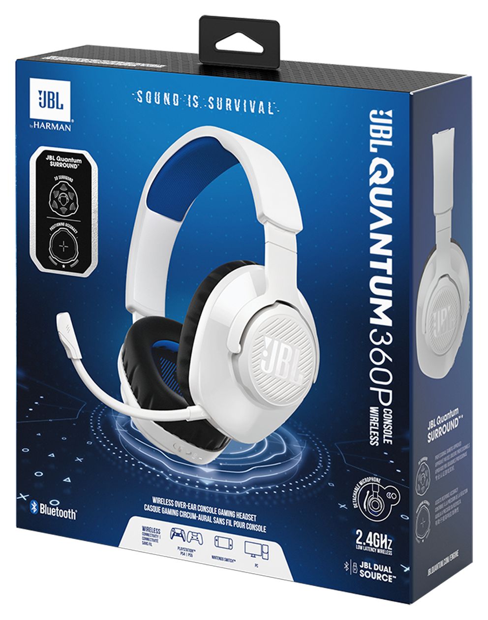 Quantum 360P Over Ear Bluetooth Kopfhörer kabellos 26 h Laufzeit USB Typ-C  (Blau, Weiß) 