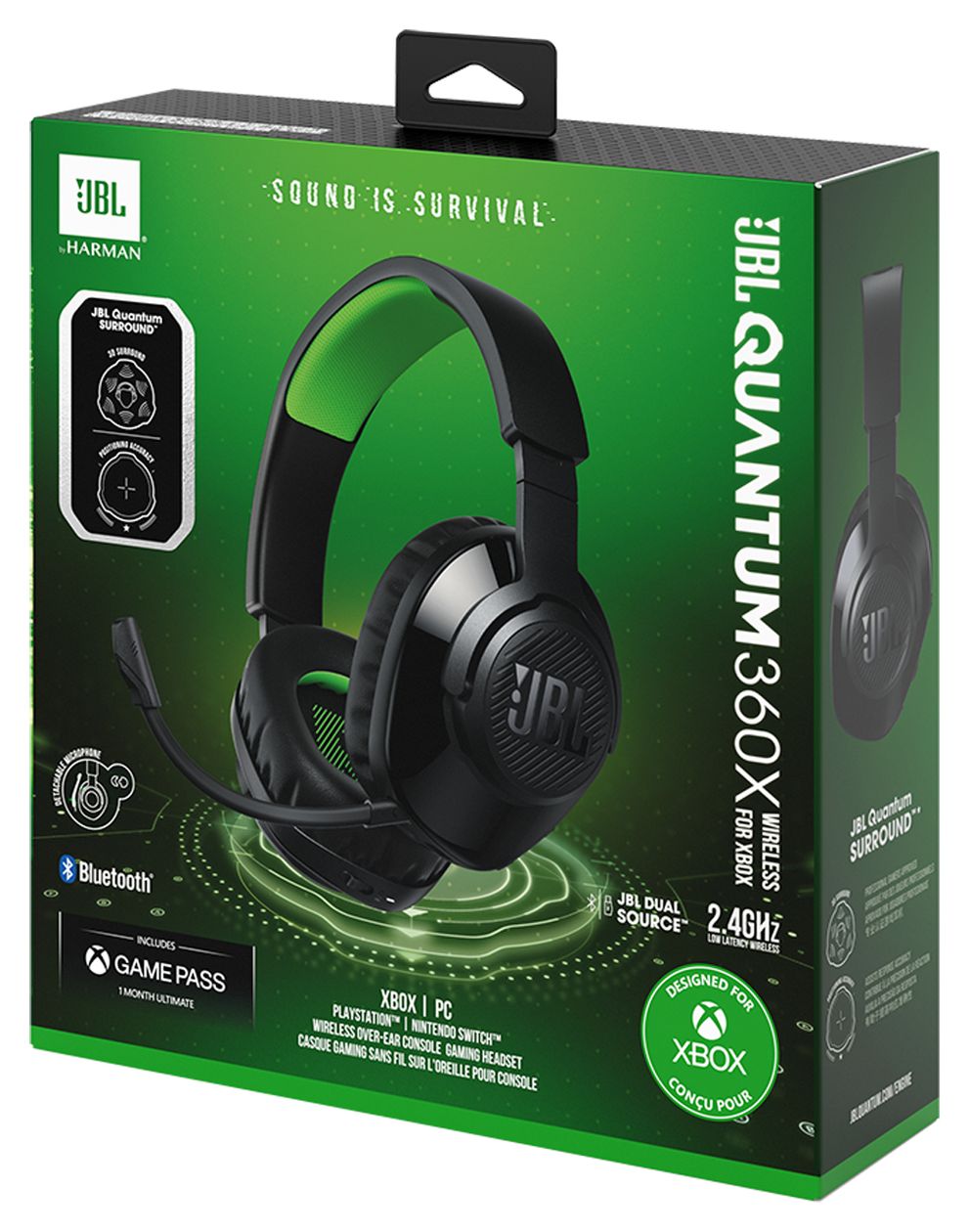Quantum 360X Over Ear Bluetooth Kopfhörer kabellos 26 h Laufzeit USB Typ-C  (Schwarz, Grün) 