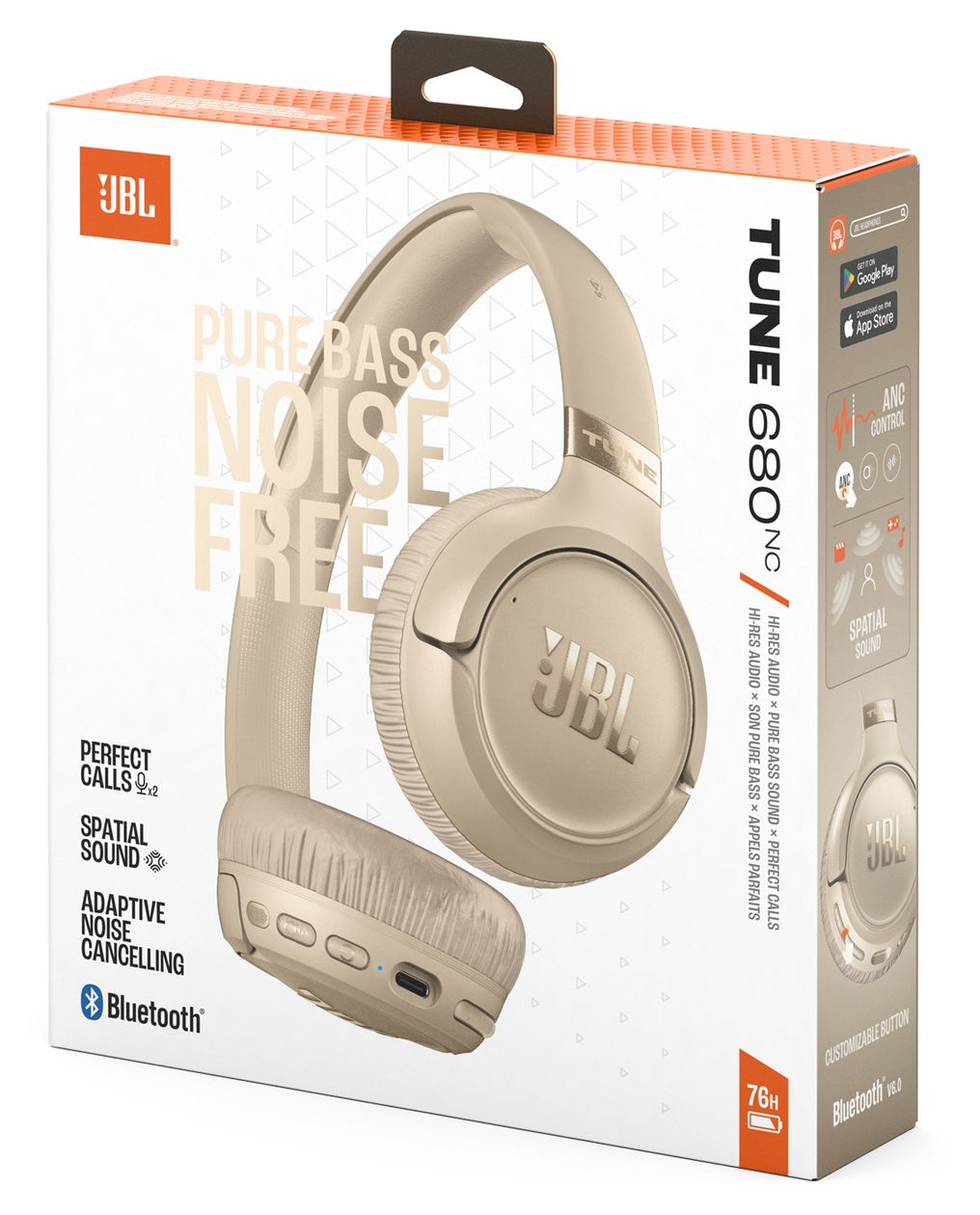 Tune 680NC Ohraufliegender Bluetooth Kopfhörer kabelgebunden&kabellos 76 h Laufzeit USB Typ-C  (Beige) 