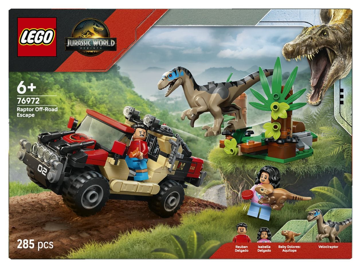 Jurassic World Raptor Verfolgungsjagd mit dem Geländewagen Bauset 285 Teile  (Mehrfarbig) 