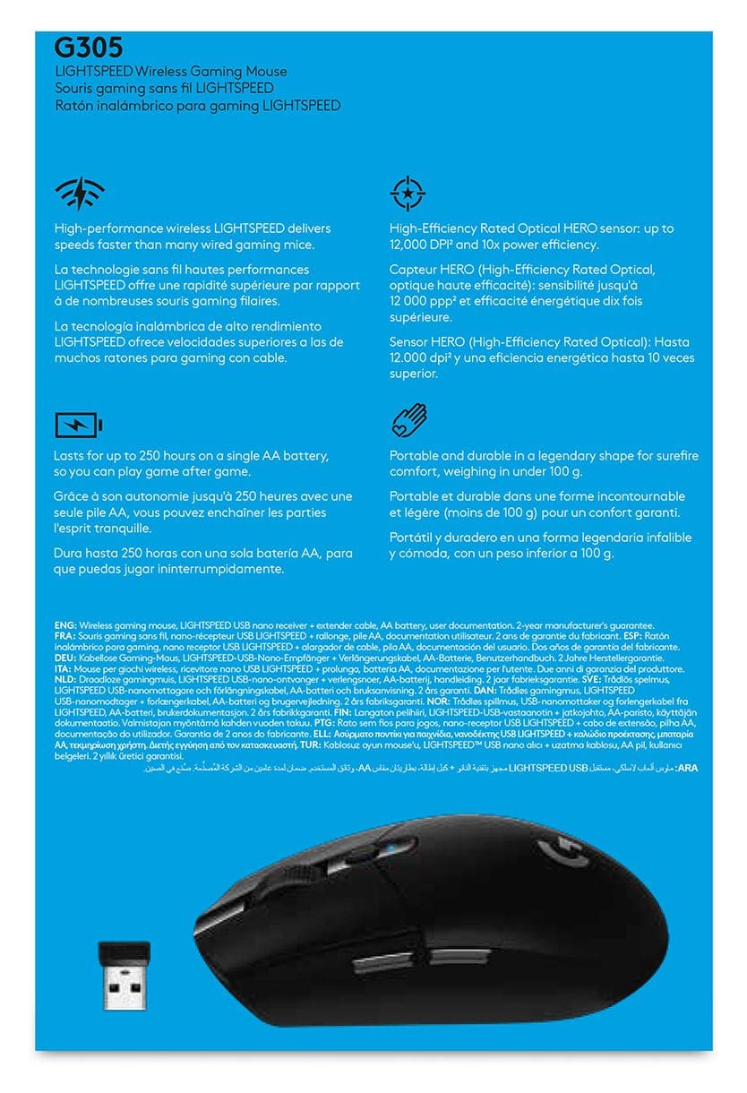 DPI Gaming Logitech Maus Technomarkt 12000 G G305 expert (Schwarz) von Optisch