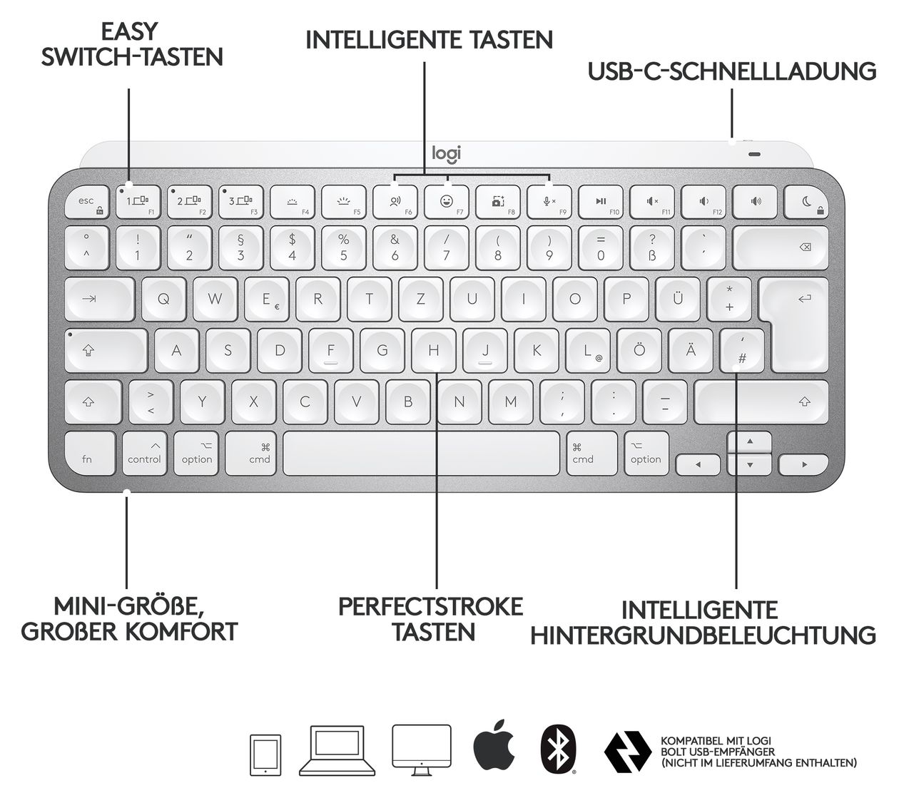 MX Keys Mini for Mac LED Büro Tastatur Bluetooth  (Grau) 