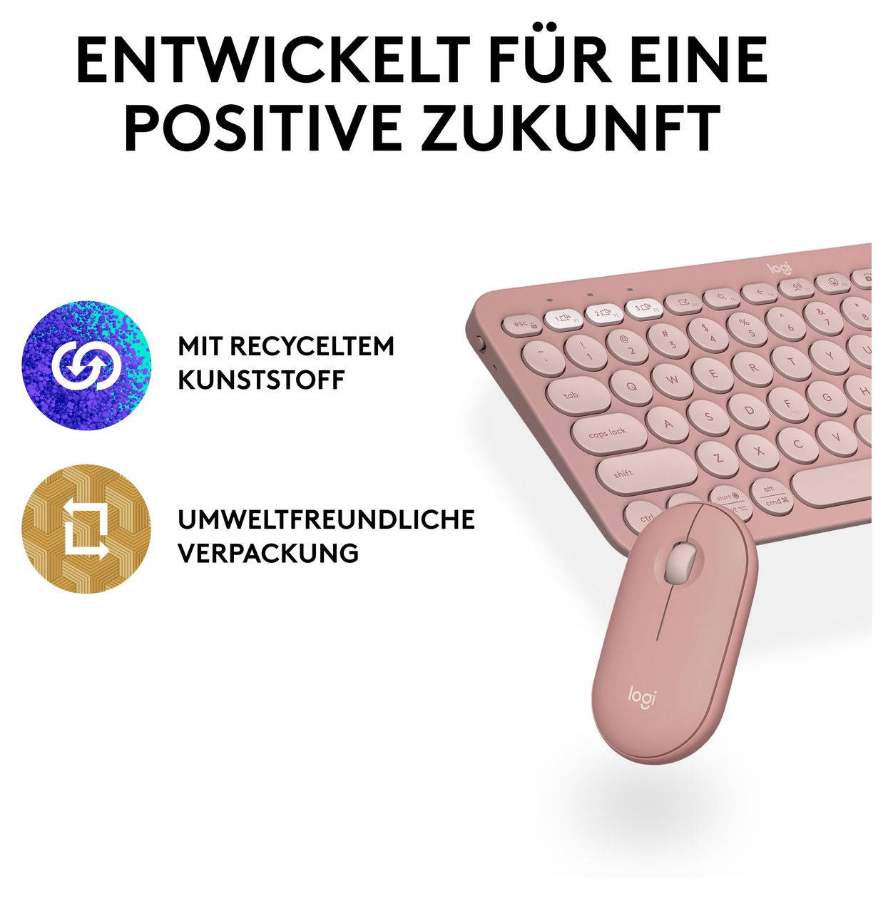 Pebble 2 Combo Universal Tastatur RF Wireless + Bluetooth  (Pink) 