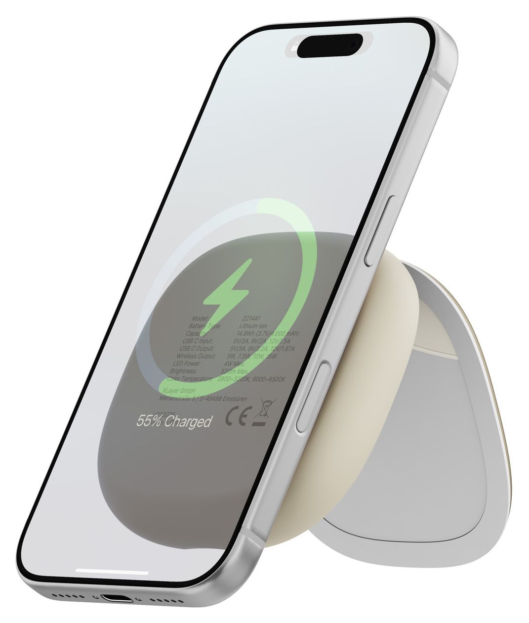 Schminkspiegel mit 4000 mAh Powerbank USB Typ-C Kabelloses Laden  (Sand) 