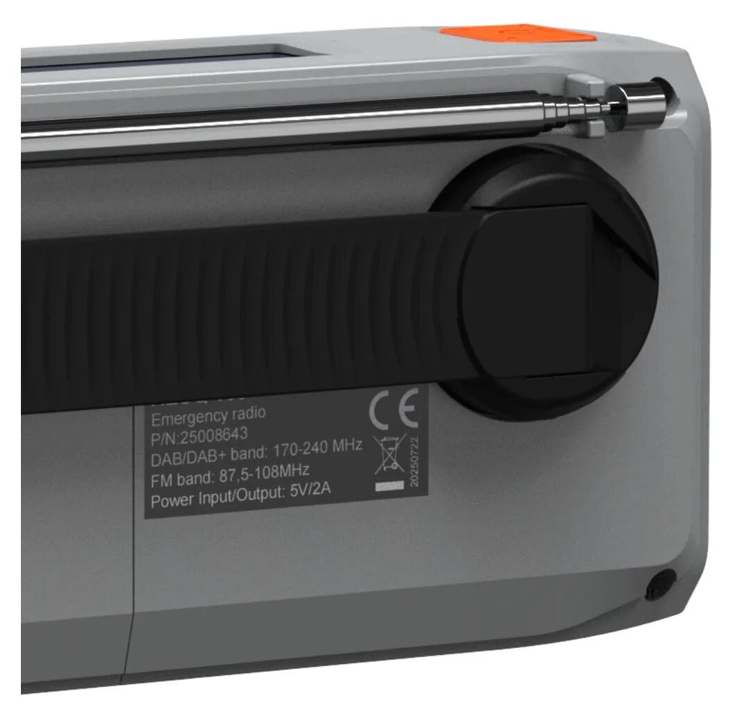 RESQ100 Kurbelradio Bluetooth DAB, DAB+, FM Radio Tragbar IPX3  (Hellgrau) 