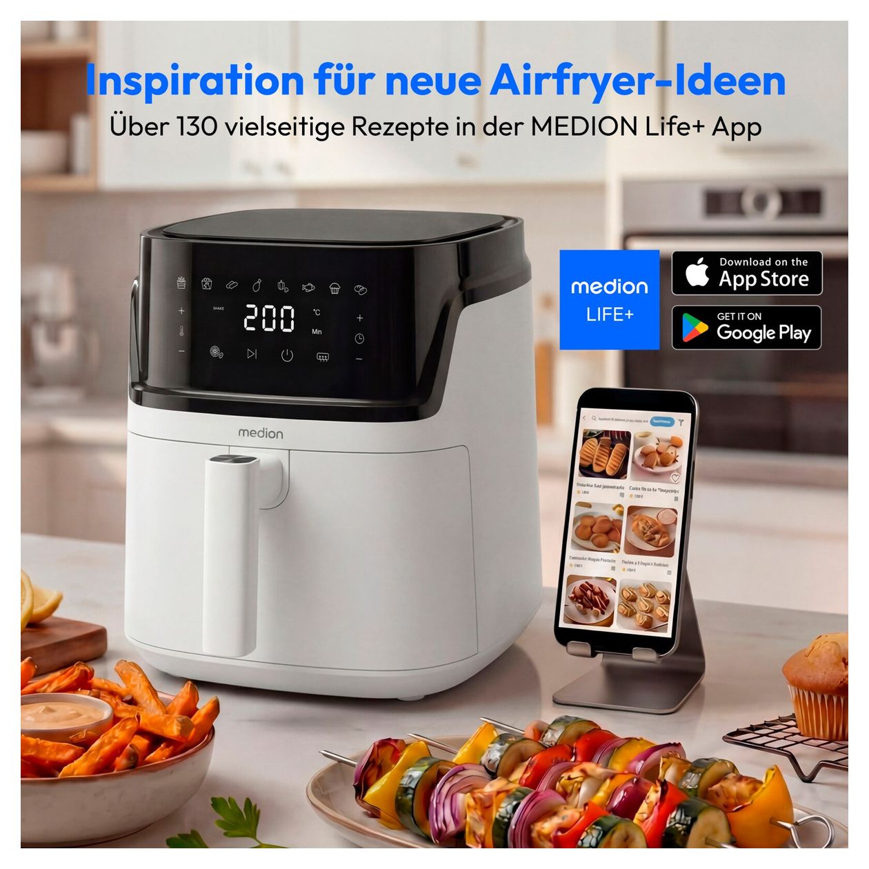 Life P15 XL Heißluftfritteuse 7,2 l 1650 W  (Weiß, Schwarz) 
