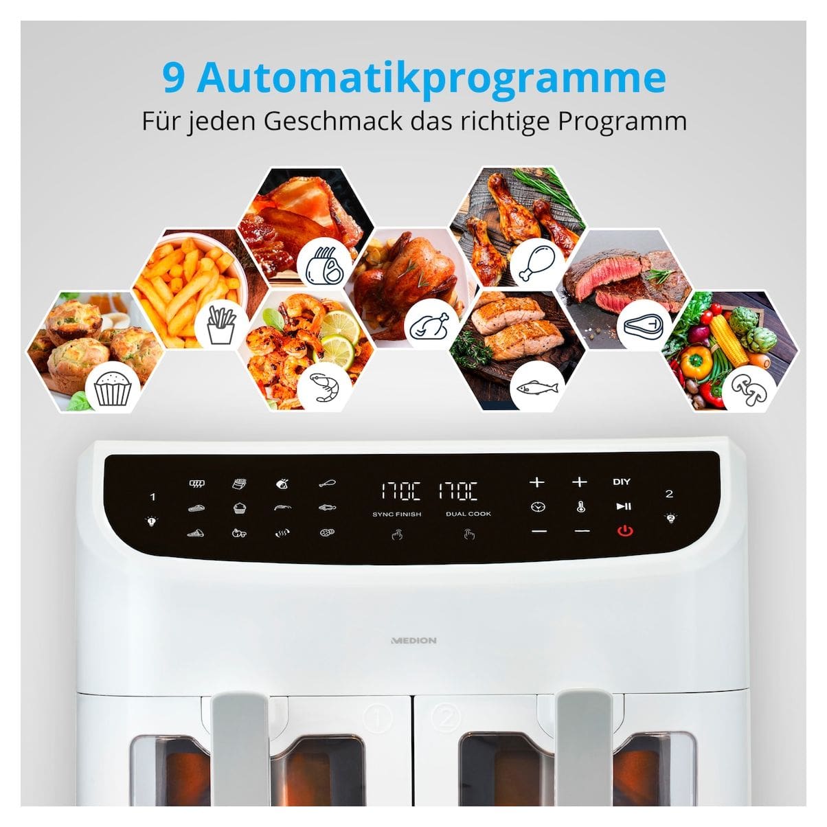 Life P20 XXL MD11760 Doppel Heißluftfritteuse 8,7 l 2600 W  (Weiß) 