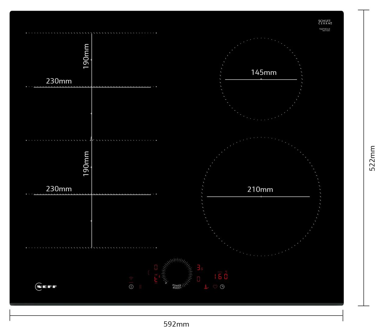 N70 T66FHE4L0 autarkes 60 cm Induktions Kochfeld/Herdplatte 4 Zone(n) 