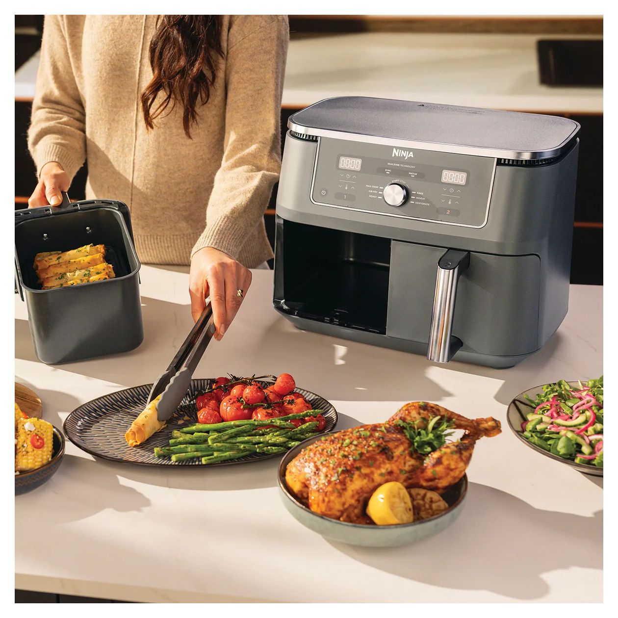 DZ400EU Doppel Heißluftfritteuse 9,5 l 2470 W  (Grau) 