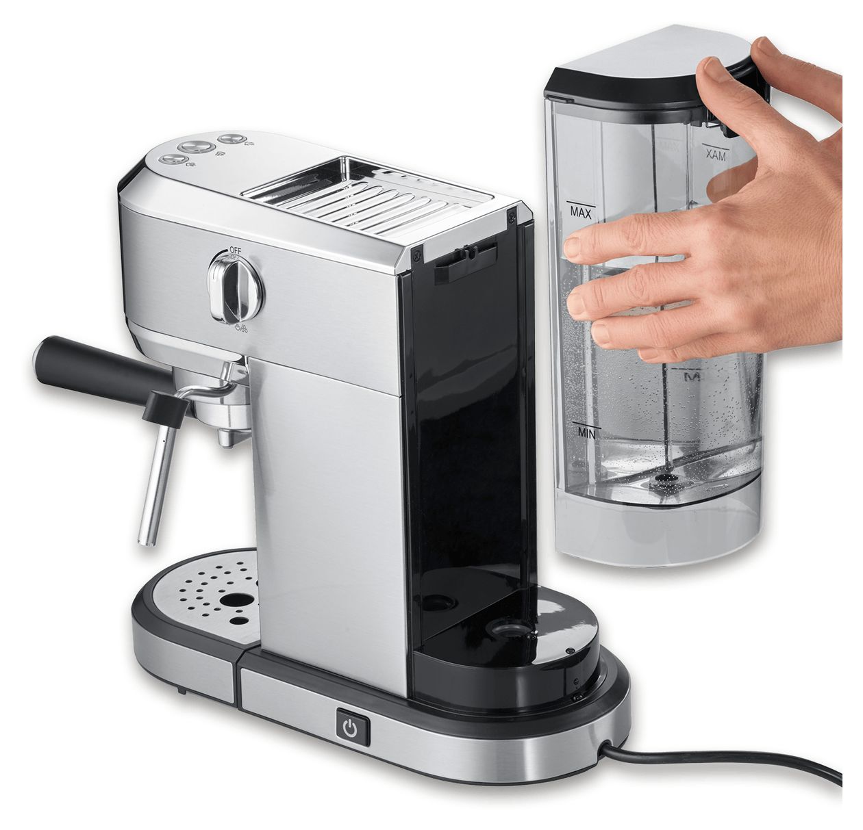 KA5997 Newspresa Siebträger Kaffeemaschine 20 bar 1350 W (Schwarz, Gebürsteter Stahl, Chrom) 