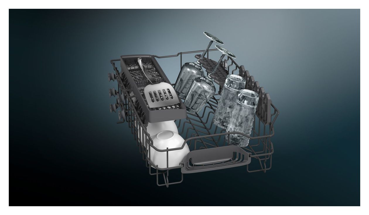 iQ100 SR61IX05KE 45 cm Geschirrspüler vollintegriert (ohne Front) Leise 9 Maßgedecke aquaStop Funktion 