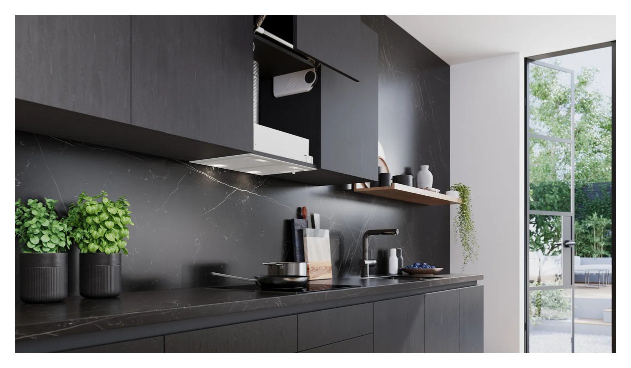 iQ300 LB55566 Lüfterbaustein Abluft/Umluft Dunstabzugshaube/Esse Einbau 53 cm (Metallisch, Silber) 