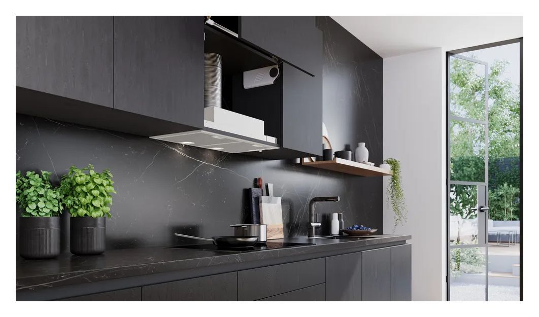 iQ300 LB75566 Lüfterbaustein Abluft/Umluft Dunstabzugshaube/Esse Einbau 73 cm (Metallisch, Silber) 