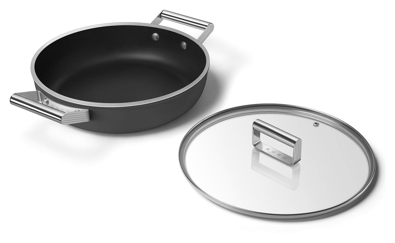 DPF2812BLM Schmorpfanne 50's Style 28 cm Keramik beschichtet für alle Herdplatten und Backöfen bis 250° mit Glas-Deckel 