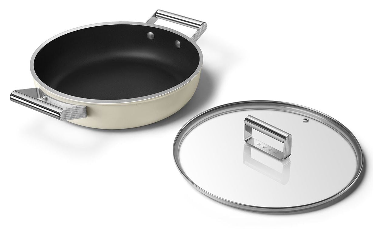 DPF2812CRM Schmorpfanne 50's Style 28 cm Keramik beschichtet für alle Herdplatten und Backöfen bis 250° mit Glas-Deckel 