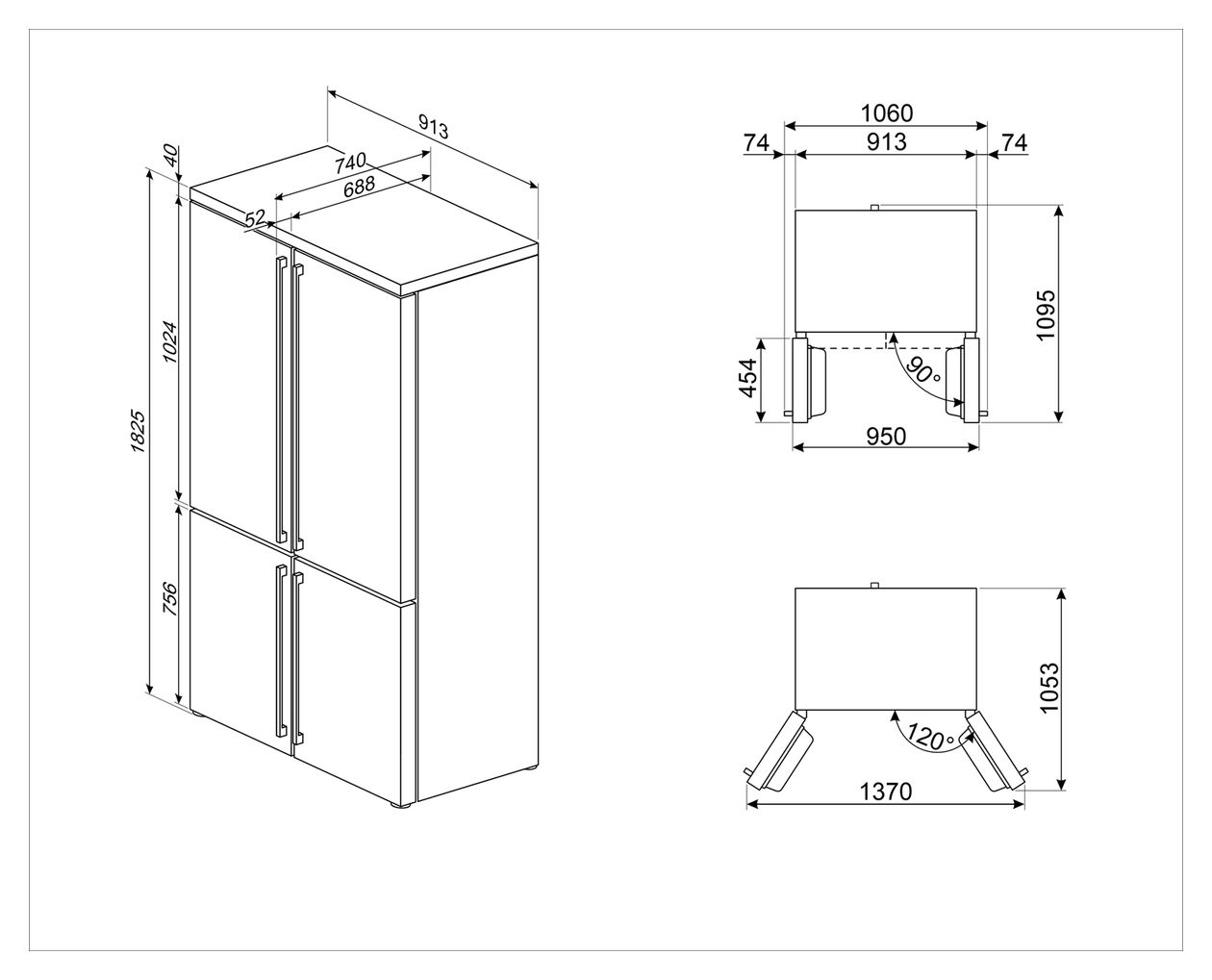 FQ960BL6 Side-by-Side Kühl-/ Gefrierkombination French Door 376 l / 196 l 338 kWh NoFrost 1870 mm x 915 mm  (Schwarz) 