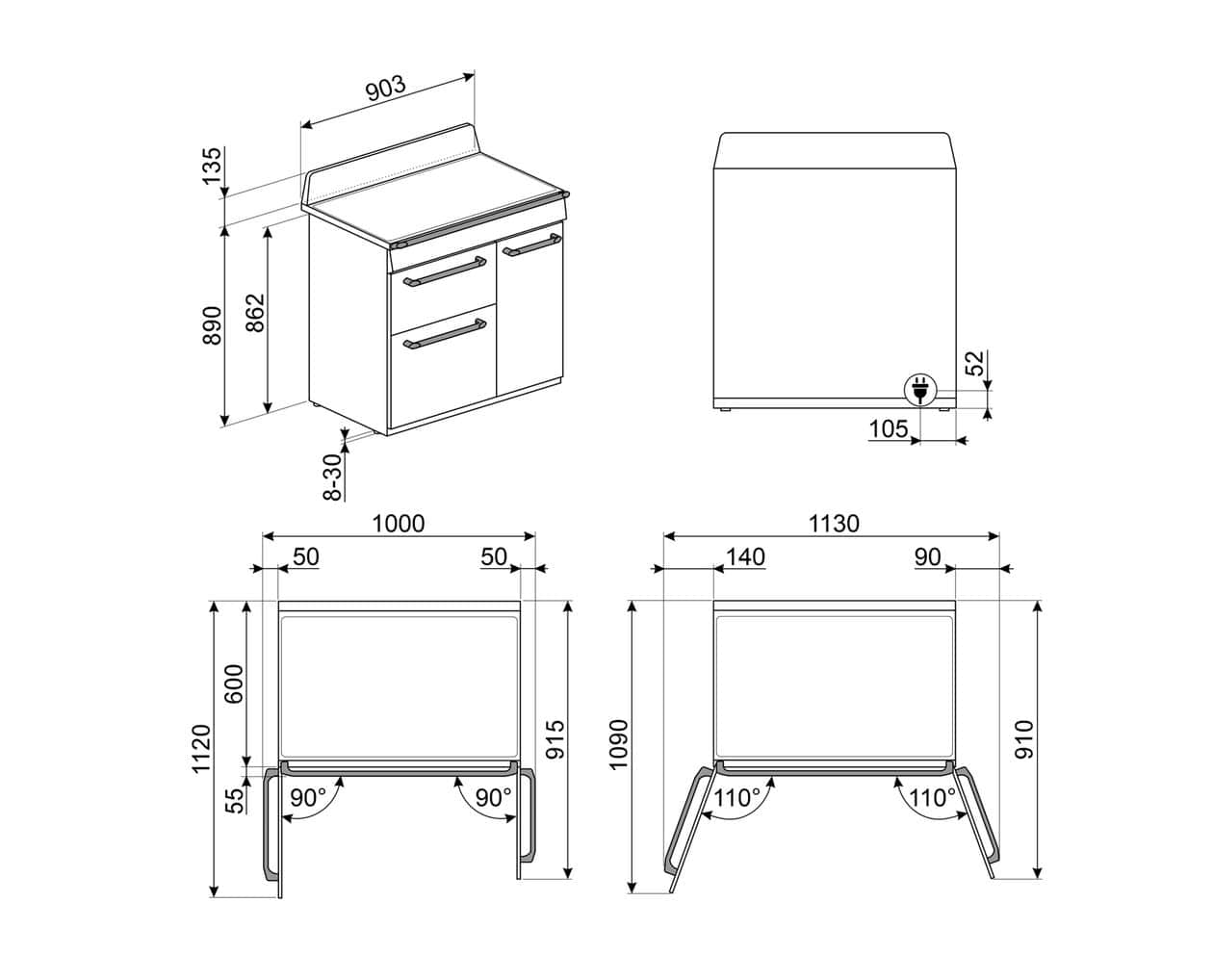 TR93IP2 Range Cooker (Kochherd) Elektro normal 5 Beheizungsarten mit Induktions Kochfeld 