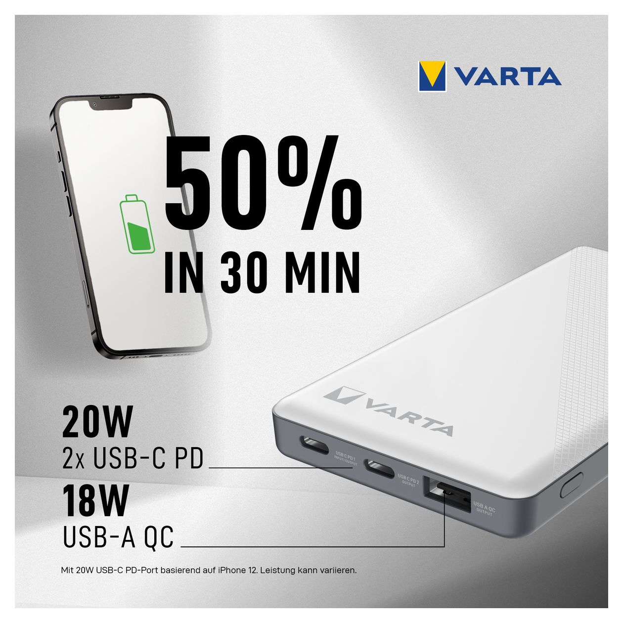 Energy 10000 mAh Powerbank USB Typ-C  (Schwarz, Weiß) 