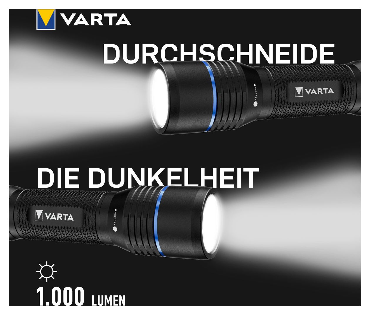 Night Cutter Pro F20R Hochleistungs-LED-Taschenlampe (1000lm, wasserdicht IP67, Luftfahrtaluminium, Präzisionsfokus, inkl. Schlüsselband) schwarz für den professionellen Einsatz, Outdoor oder Haushalt 