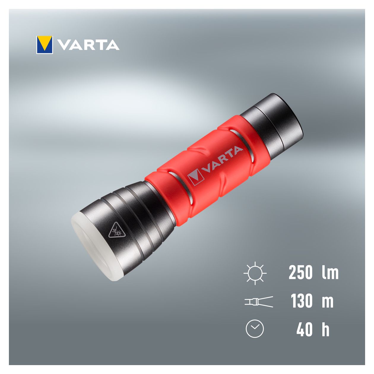 Taschenlampe LED inkl. 3x AAA Batterien, Outdoor Sports F10 Leuchte, Lampe mit zwei Leuchtmodi, Taschenleuchte mit gummiertem Griff, sehr robust, rot 