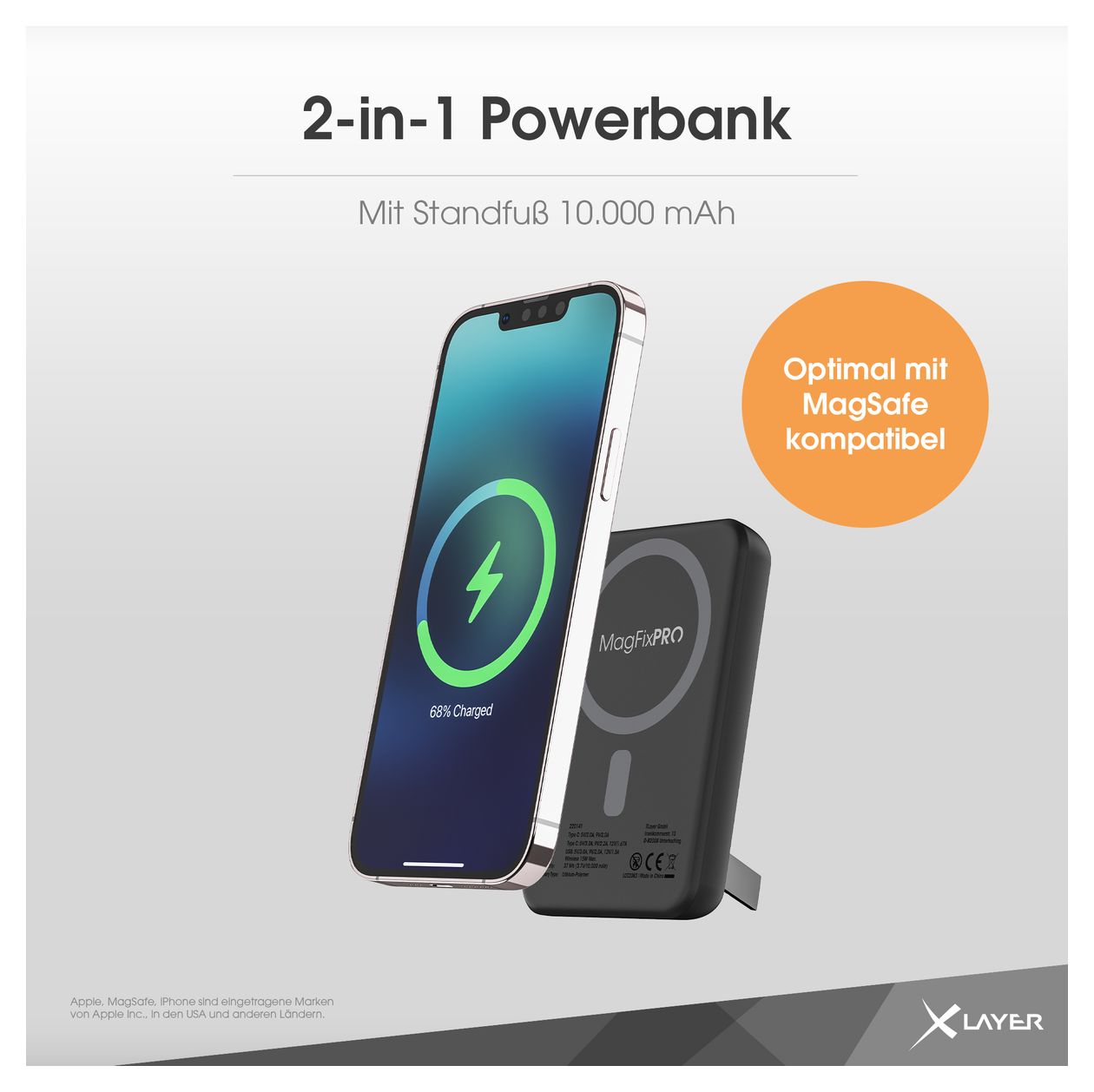 MagFix Pro 2 10000 mAh Powerbank USB Typ-C Kabelloses Laden  (Schwarz) 
