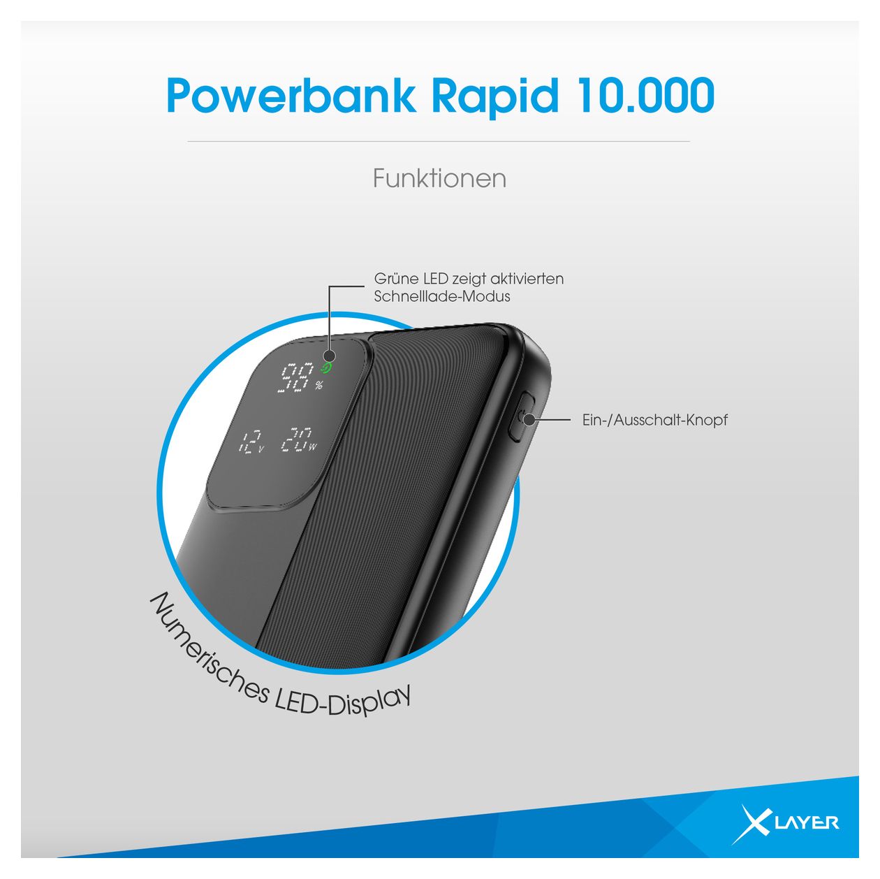 Rapid 10000 mAh Powerbank USB Typ-C  (Schwarz) 