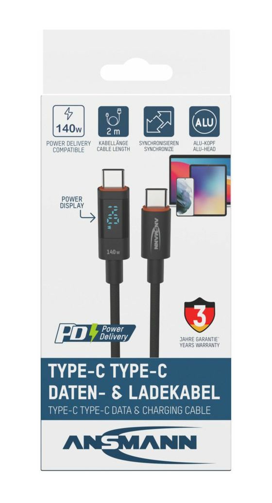 1700-0171 0,48 Gbit/s Rundkabel USB C auf USB C Männlich bis 140 W 2 m  (Anthrazit) 