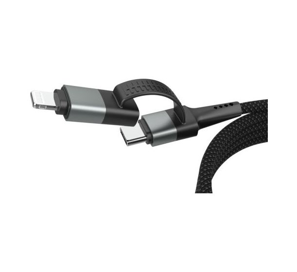 1700-0188 Stecker Rundkabel USB A/USB C auf USB C/Lightning bis 60 W 1,2 m  (Schwarz, Silber) 