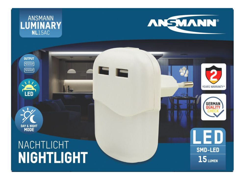 NL15AC + 2USB Sensor Nachtlicht LED Warmweiß (3000K) Warmweiß AC, USB 