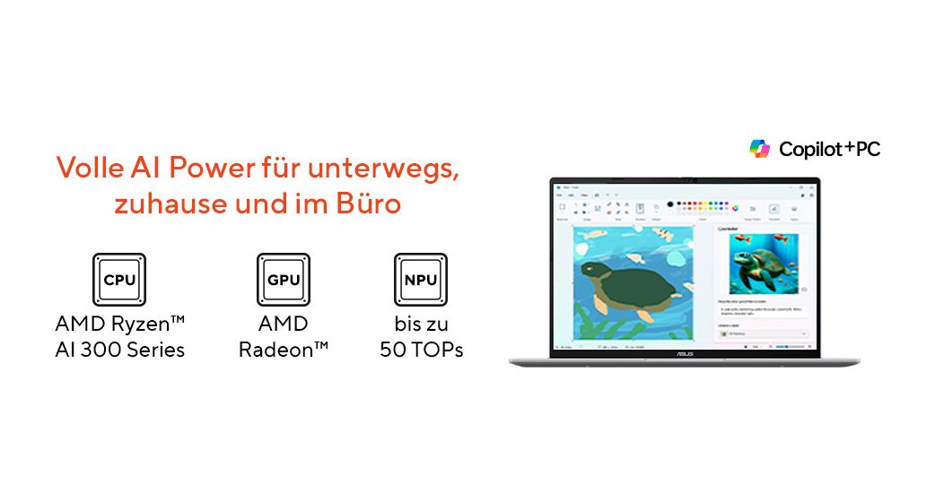 Vivobook M1607KA-MB187W Copilot+ PC WUXGA Notebook 40,6 cm (16 Zoll) 1920 x 1200 Pixel 1 TB SSD Windows 11 Home AMD Ryzen 7 max. 5 GHz  (Blau) 