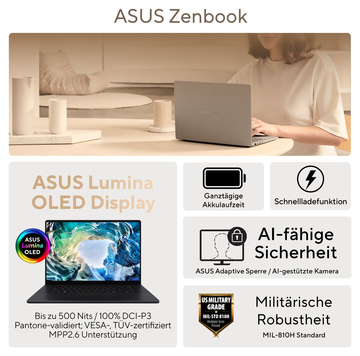 Zenbook 14 UM3406GA-QD030W Copilot+ WUXGA Notebook 35,6 cm (14 Zoll) 1920 x 1200 Pixel 32 GB Ram 1 TB SSD Windows 11 Home AMD Ryzen 7 max. 4,6 GHz  (Schwarz) 