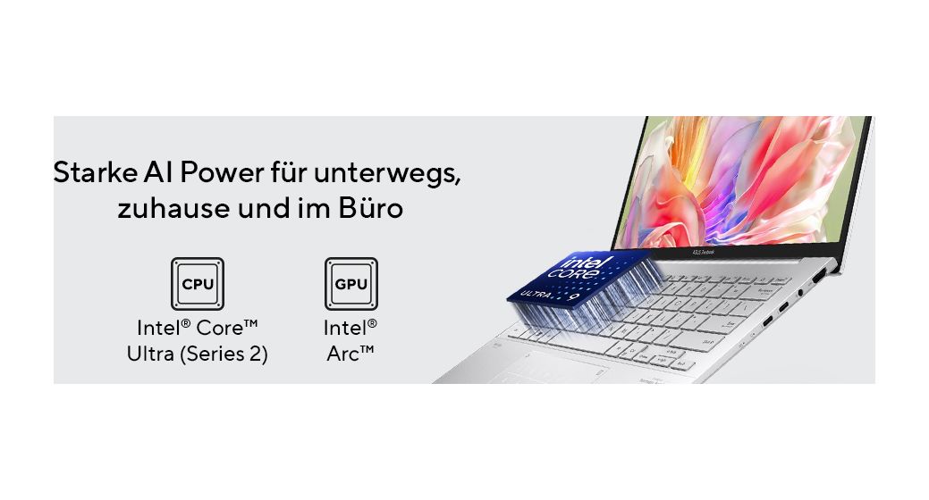 Zenbook 14 UX3405CA-QD1302W WUXGA Notebook 35,6 cm (14 Zoll) 1920 x 1200 Pixel 1 TB SSD Windows 11 Home Intel Core Ultra 7 max. 5,1 GHz  (Silber) 