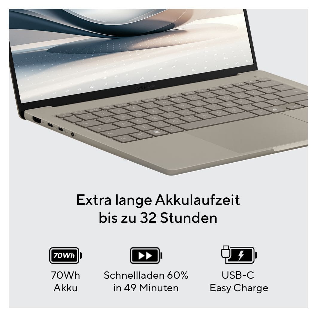 Zenbook A UX3407QA-QD496W WUXGA Notebook 35,6 cm (14 Zoll) 32 GB RAM 1 TB SSD Windows 11 Home Qualcomm Snapdragon  (Grau) 