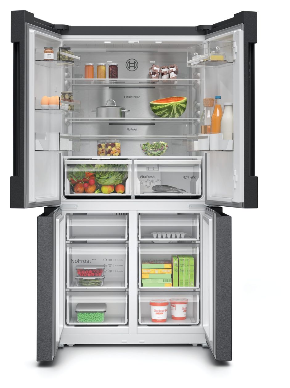 Serie 4 KFN96AXEA Side-by-Side Kühl-/ Gefrierkombination French Door 405 l / 200 l 333 kWh NoFrost 1830 mm x 905 mm  (Schwarz) 
