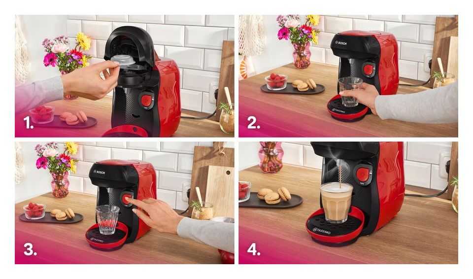 TAS103E Tassimo Happy friendly Kaffeekapsel Maschine  (Schwarz, Rot) 