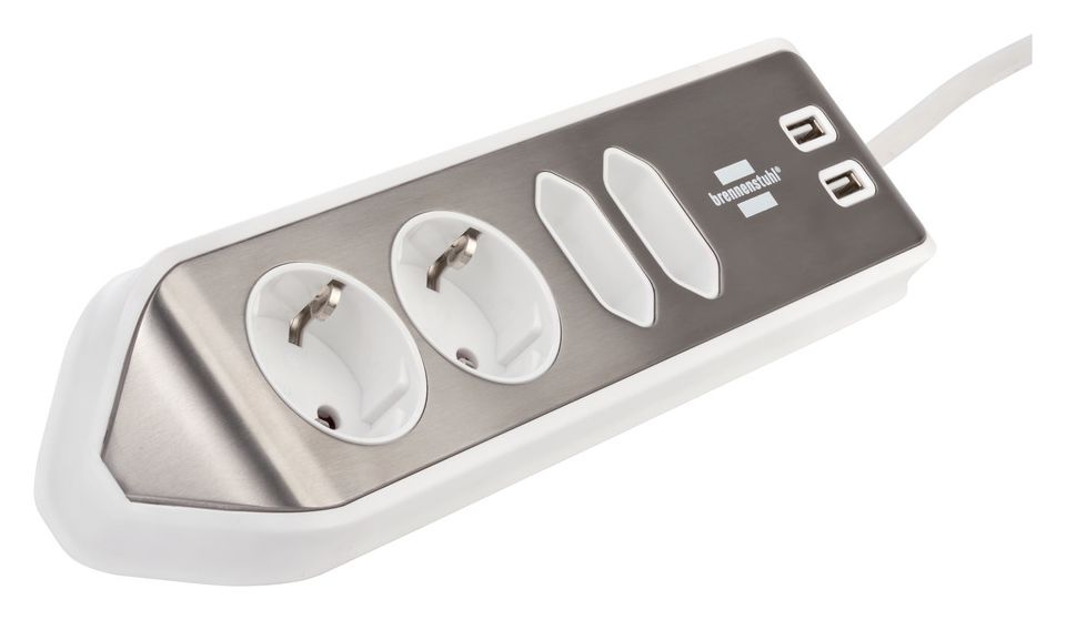 estilo Ecksteckdosenleiste 4-fach 2 m  (Silber/Weiß) 