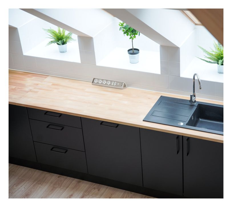 estilo Ecksteckdosenleiste 6-fach 2 m  (Silber/Weiß) 