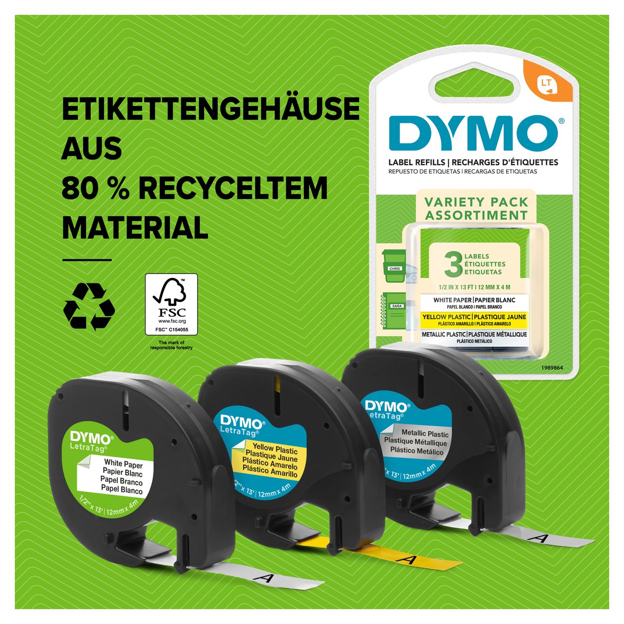 DYMO Original LetraTag Etikettenband | schwarz auf gelb | 12 mm x 4 m | selbstklebendes Kunststoffetiketten | für LetraTag-Beschriftungsgerät 