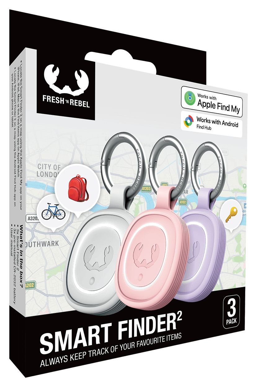 185816 Schlüsselfinder 4er Set Apple Find My, Google's Find Hub (Weiß, Pink, Violett) 