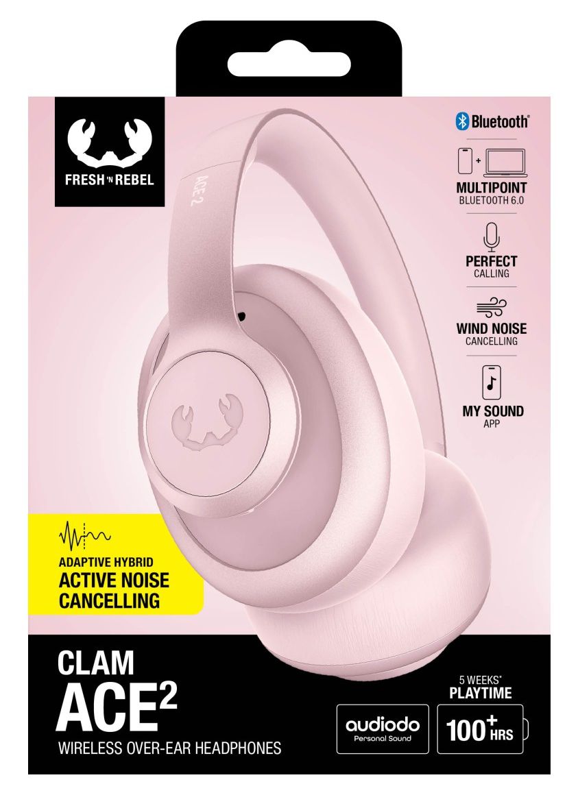 Clam Ace 2 Over Ear Bluetooth Kopfhörer kabellos 100 h Laufzeit USB Typ-C  (Pink) 