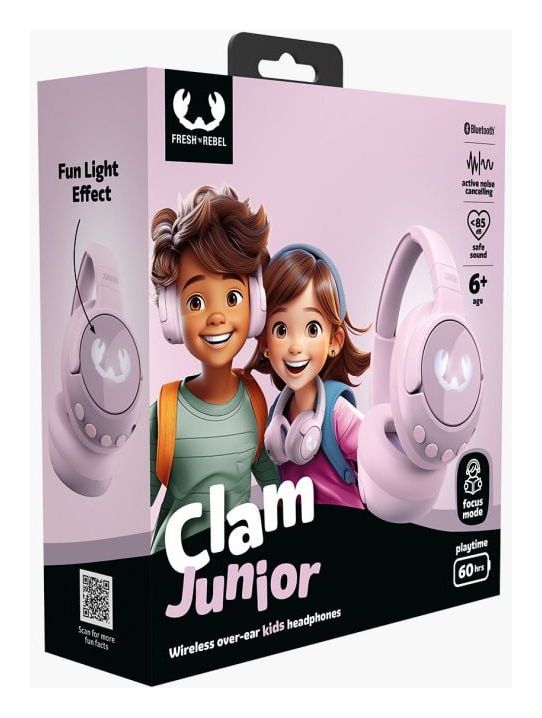 Clam Junior Ohraufliegender Bluetooth Kopfhörer kabellos 60 h Laufzeit USB Typ-C  (Pink) 