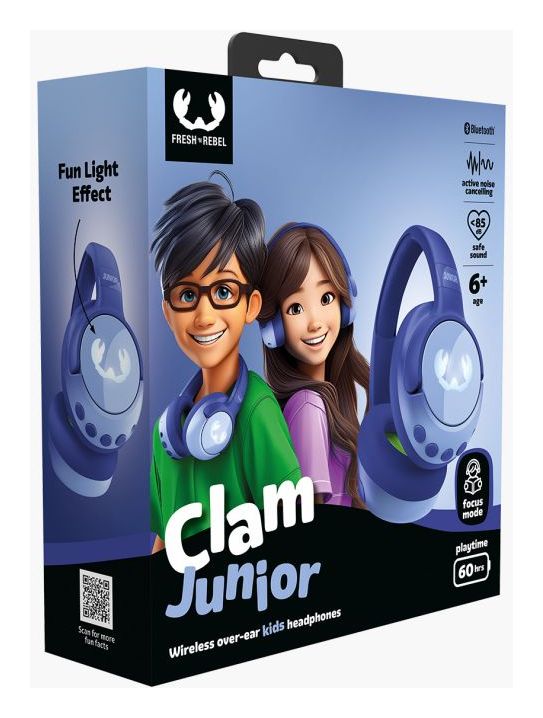 Clam Junior Ohraufliegender Bluetooth Kopfhörer kabellos 60 h Laufzeit USB Typ-C  (Blau) 