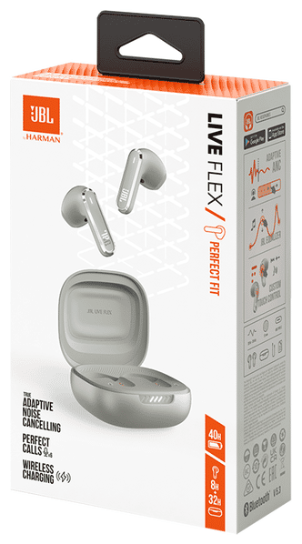 JBL Live Flex In-Ear Bluetooth Kopfhörer kabellos 40 h Laufzeit IP54  (Silber) von expert Technomarkt