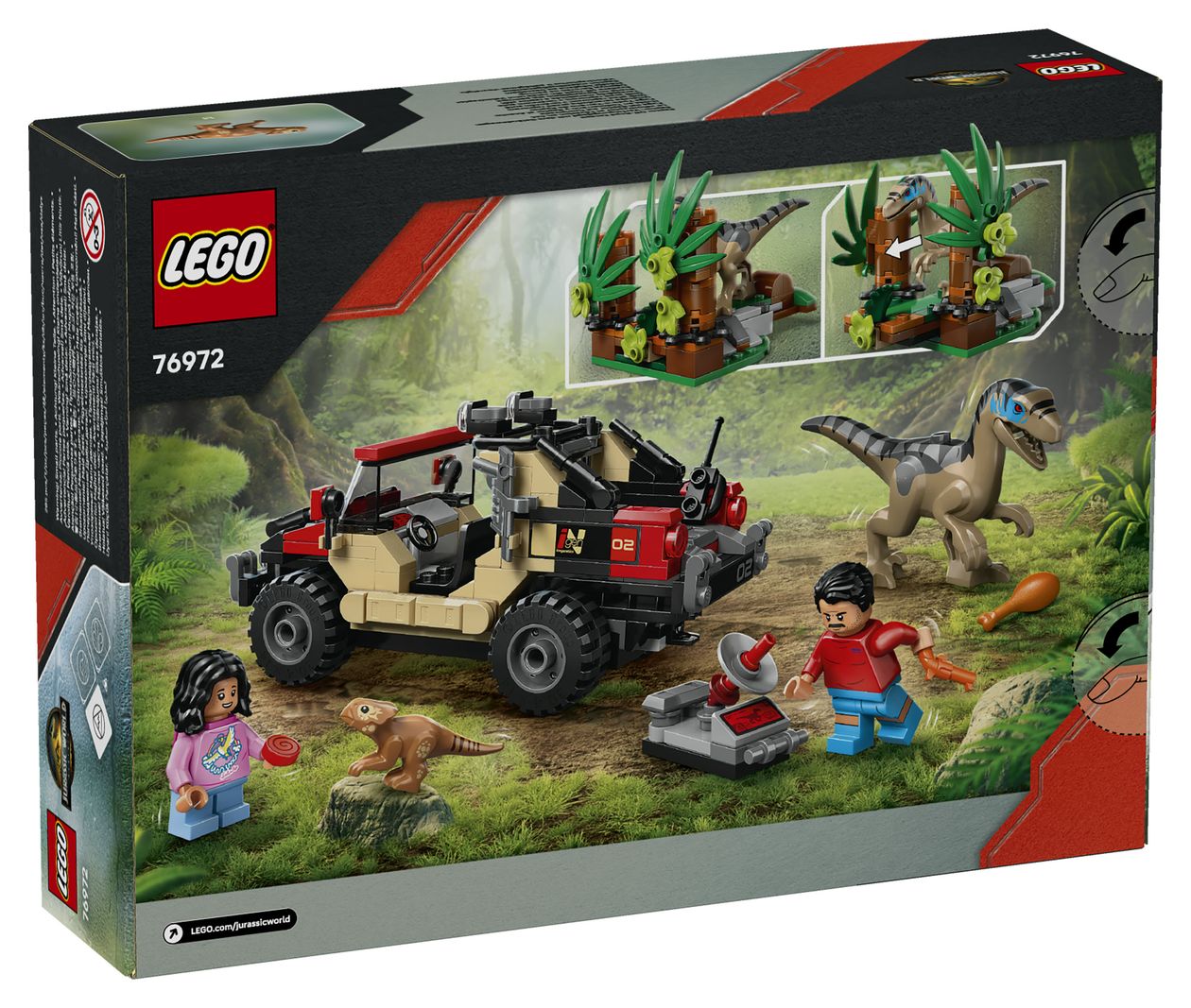 Jurassic World Raptor Verfolgungsjagd mit dem Geländewagen Bauset 285 Teile  (Mehrfarbig) 