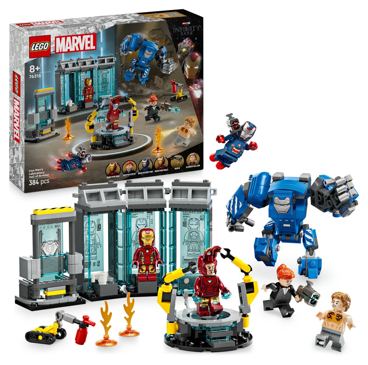 Marvel Iron Mans Labor Halle der Rüstungen Bauset 384 Teile  (Mehrfarbig) 