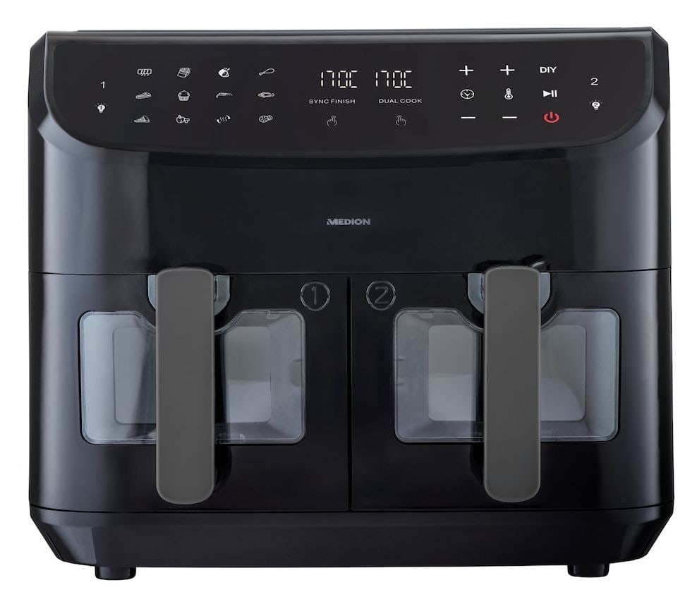 Life P20 XXL MD11760 Doppel Heißluftfritteuse 8,7 l 2600 W  (Schwarz) 