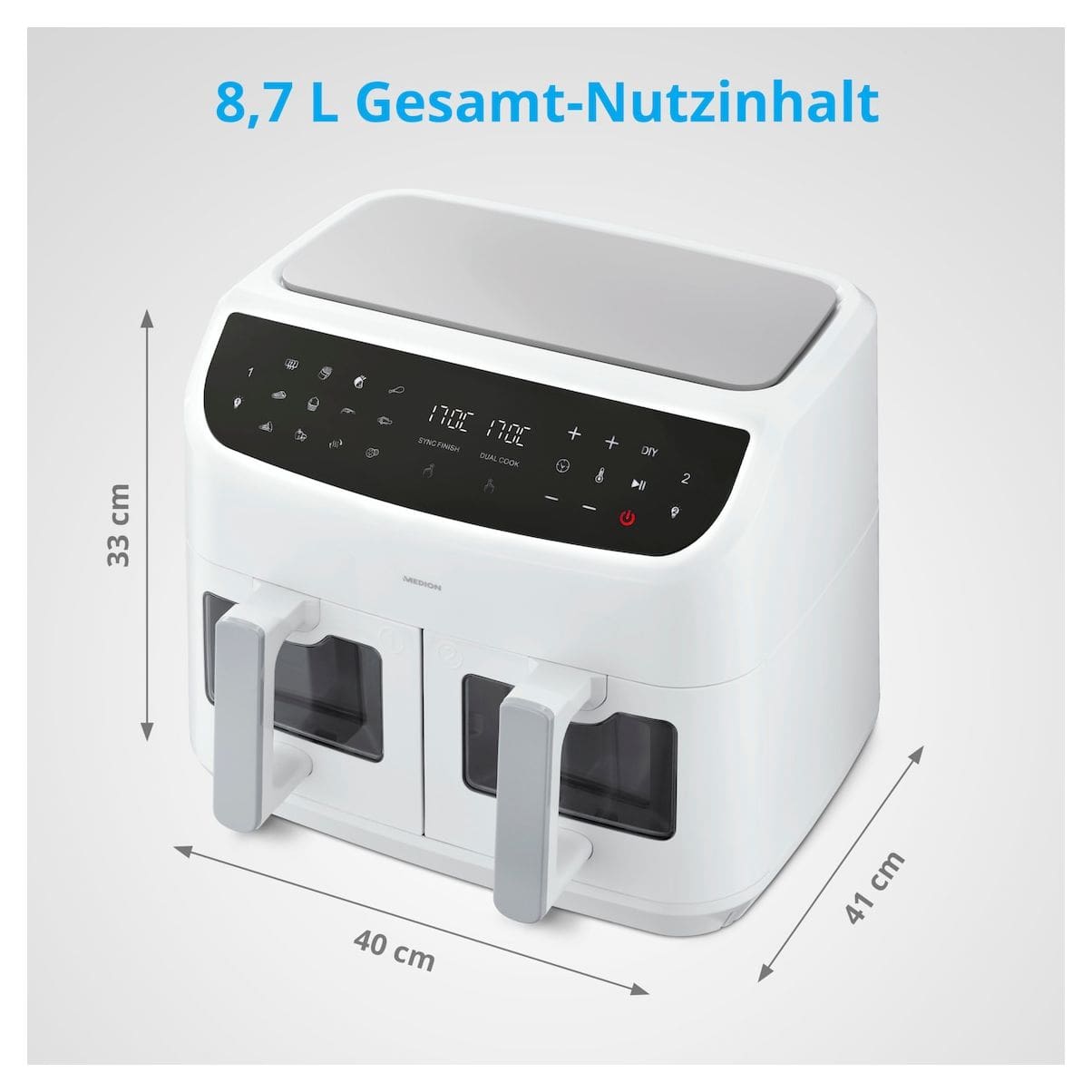 Life P20 XXL MD11760 Doppel Heißluftfritteuse 8,7 l 2600 W  (Weiß) 